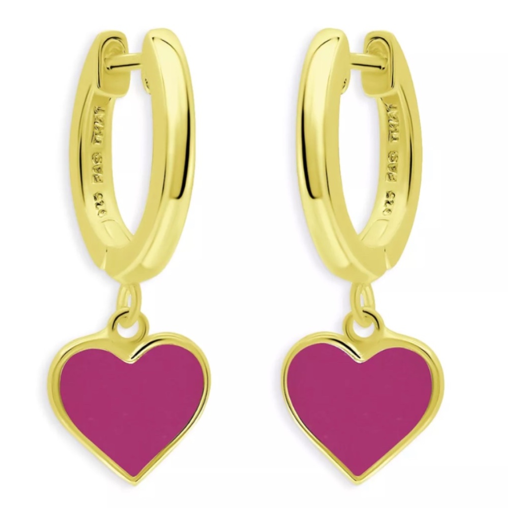 Brand New Enamel Heart Drop Huggie Hoop Earrings